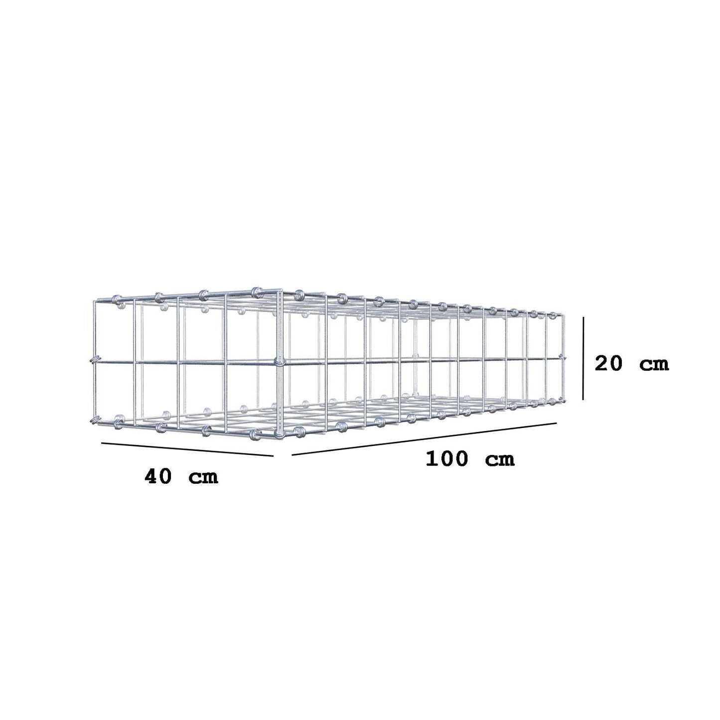 Gabione 100 cm x 20 cm x 40 cm (L x H x T), Maschenweite 10 x 10 cm, Spiralring