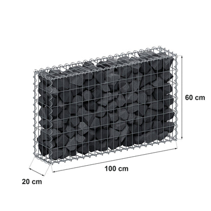 Gabion 100 cm x 60 cm x 20 cm (L x H x D), maskestørrelse 5 cm x 10 cm, spiral