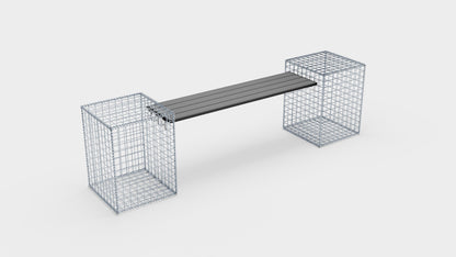 Gabion bench with 2 spiral gabions, 205 cm long x 60 cm high x 40 cm deep, galvanized, MW 5 x 5 cm, with recycled top in anthracite