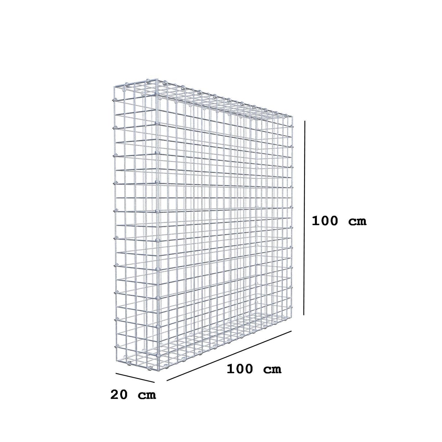 Gabion 100 cm x 100 cm x 20 cm (L x H x P), mailles 5 x 5 cm, anneau en spirale