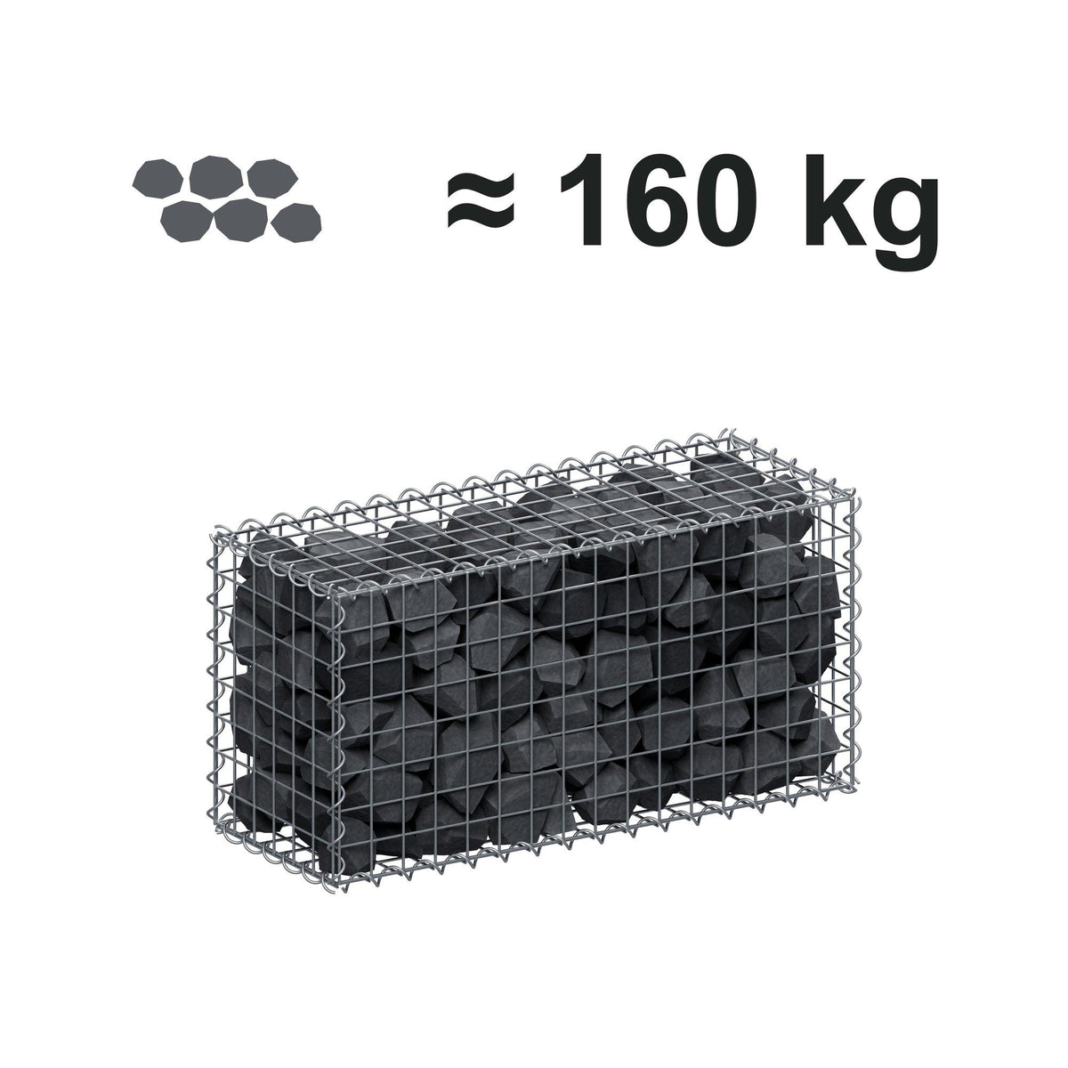 Gabion 80 cm x 40 cm x 30 cm (L x H x D), maskestørrelse 5 cm x 5 cm, spiral