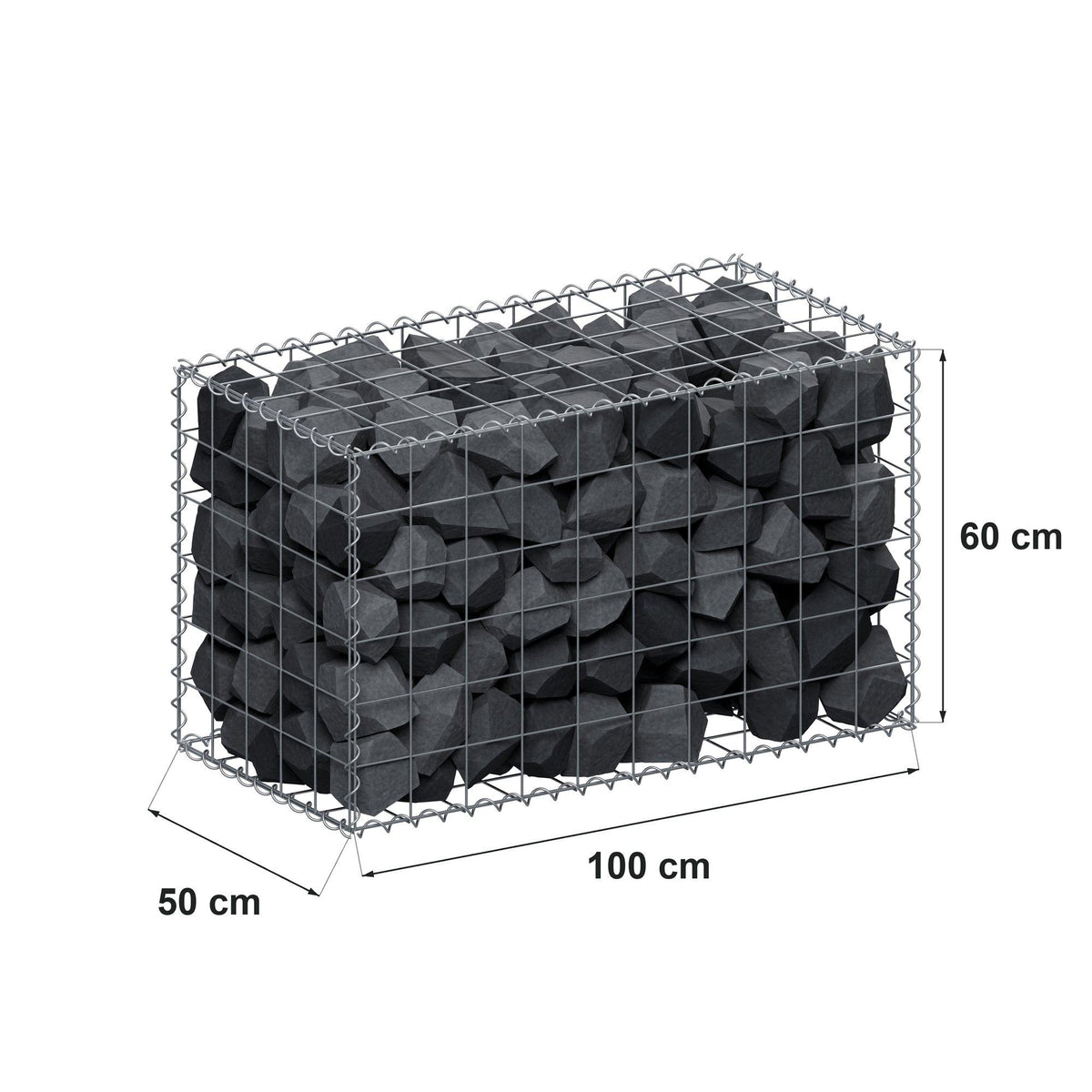 Gabione 100 cm x 60 cm x 50 cm (L x H x T), Maschenweite 10 cm x 10 cm, Spirale