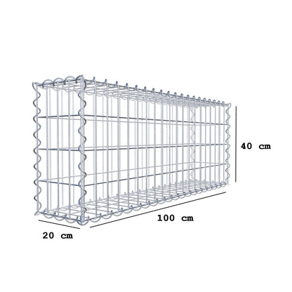 Sats med 2 gabioner 100 cm x 40 cm x 20 cm (L x H x D), maskstorlek 5 x 10 cm, spiral
