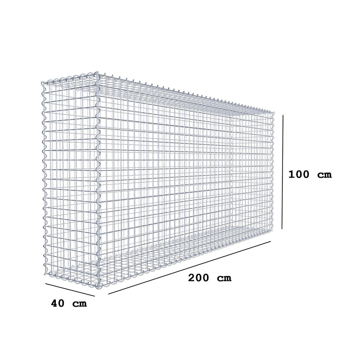 Gabion 200 cm x 100 cm x 40 cm (L x H x P), mailles 5 cm x 5 cm, spirale