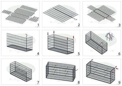 Lot de 2 gabions 100 cm x 100 cm x 30 cm (L x H x P), mailles 5 x 10 cm, spirale