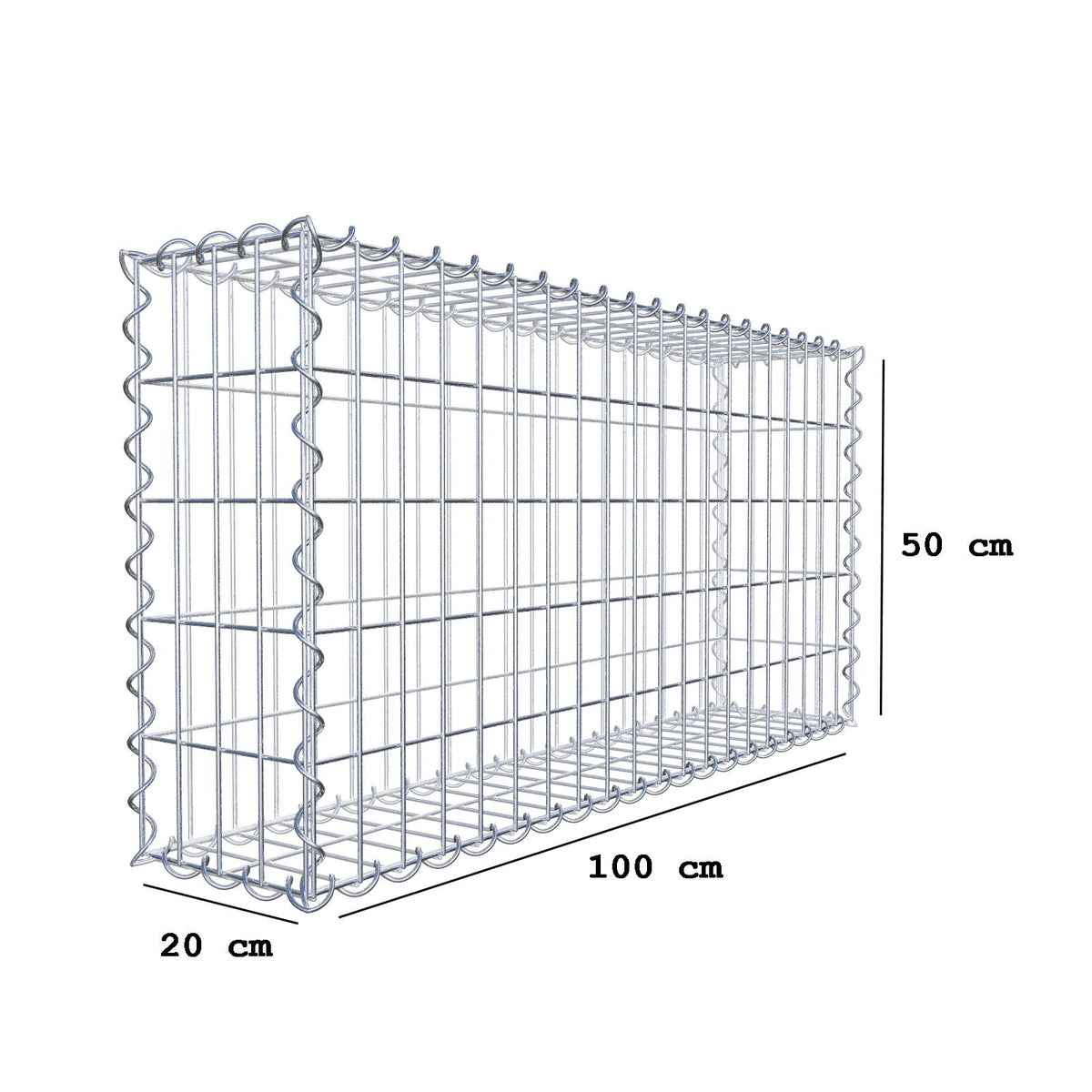 Gabione 100 cm x 50 cm x 20 cm (L x H x T), Maschenweite 5 cm x 10 cm, Spirale