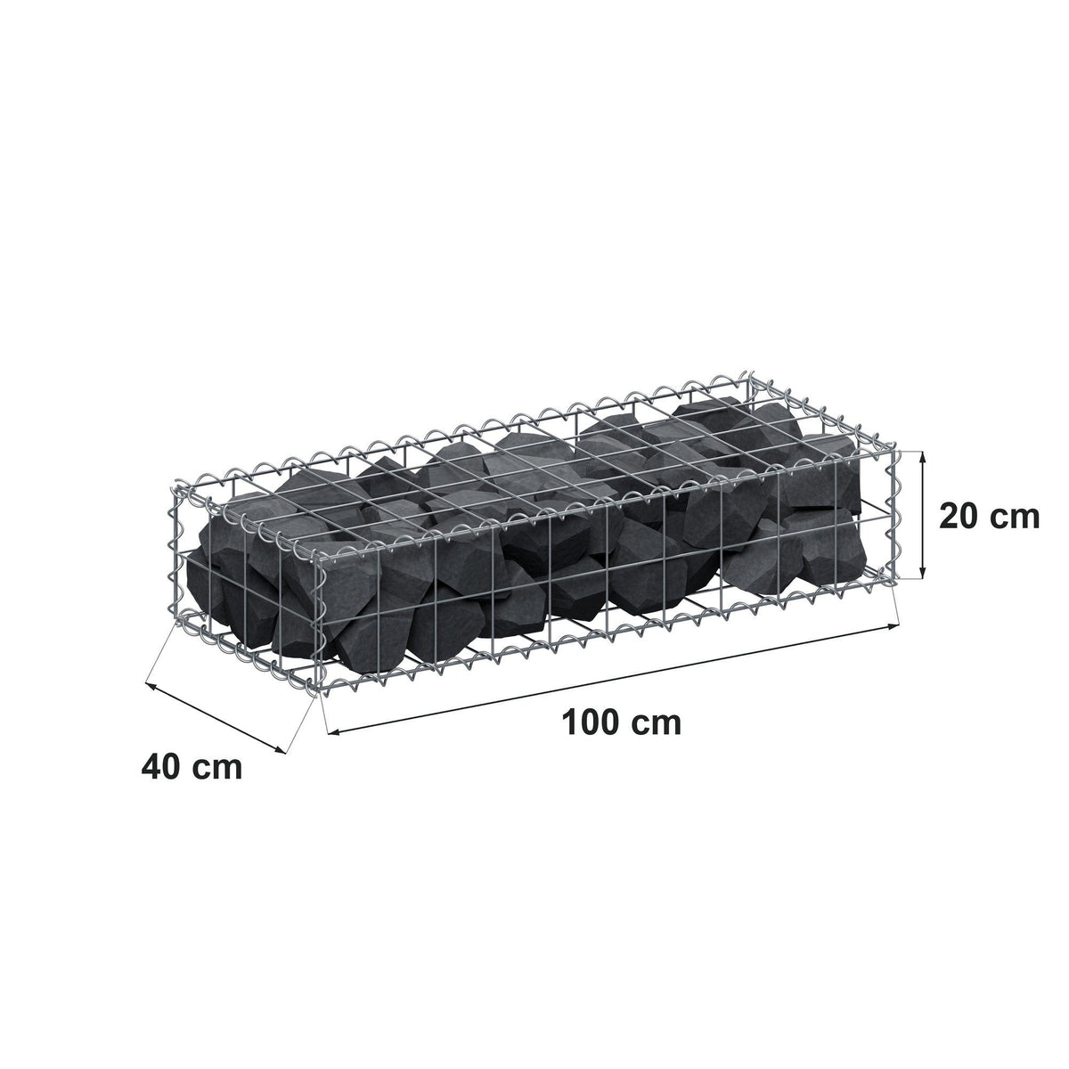 Gabbione 100 cm x 20 cm x 40 cm (L x H x P), maglia 10 cm x 10 cm, spirale