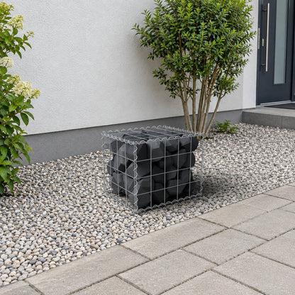 Schanskorf 50 cm x 40 cm x 40 cm (L x H x D), maaswijdte 10 cm x 10 cm, spiraalvormig