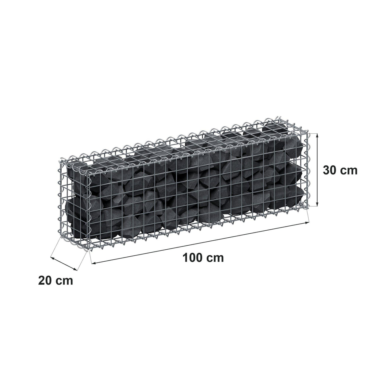 Gabion 100 cm x 30 cm x 20 cm (L x H x D), maskstorlek 5 cm x 5 cm, spiral