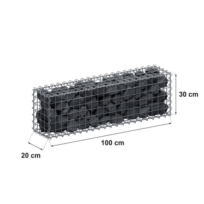 Gabion 100 cm x 30 cm x 20 cm (L x H x D), maskstorlek 5 cm x 5 cm, spiral