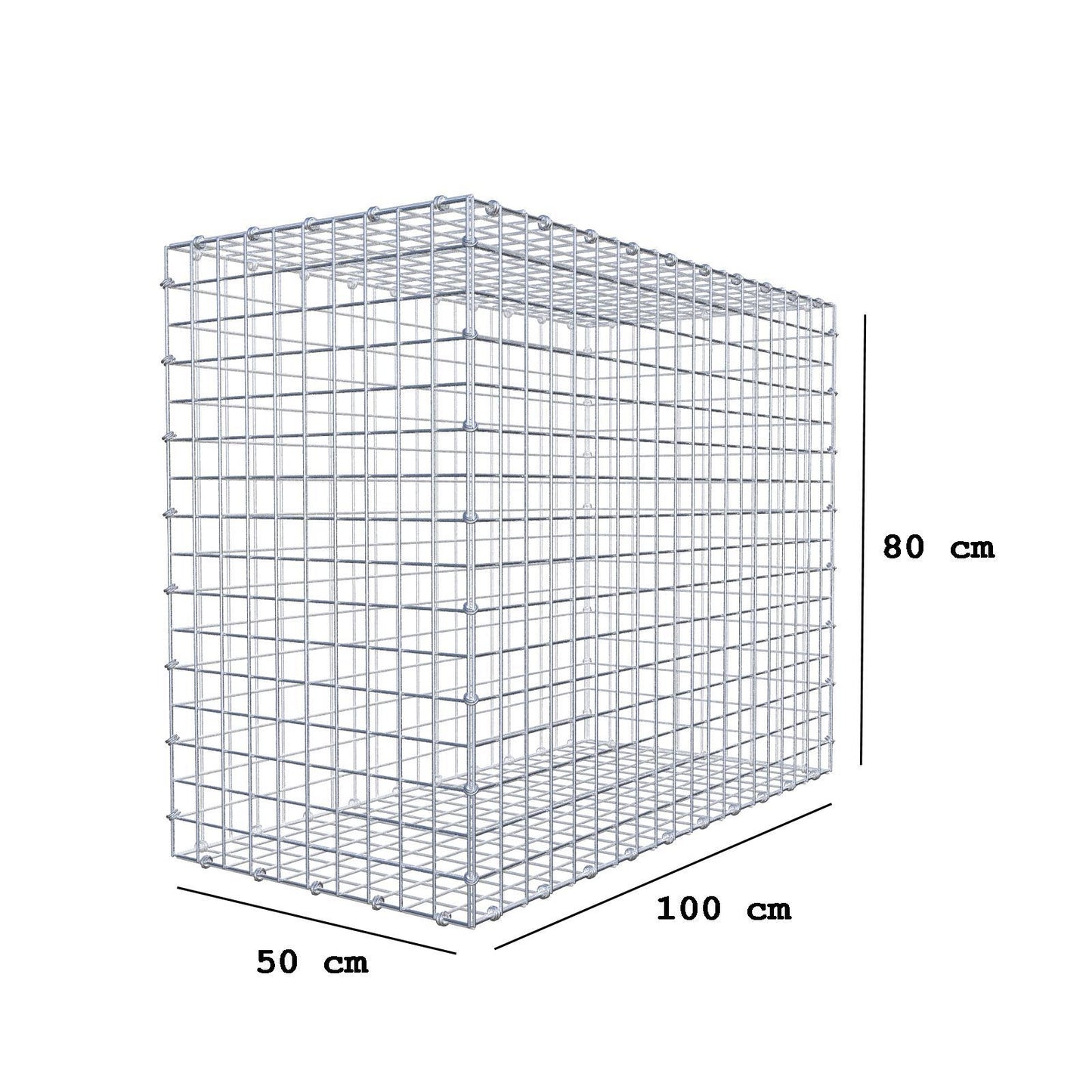 Gabion 100 cm x 80 cm x 50 cm (L x H x D), maskestørrelse 5 x 5 cm, spiralring
