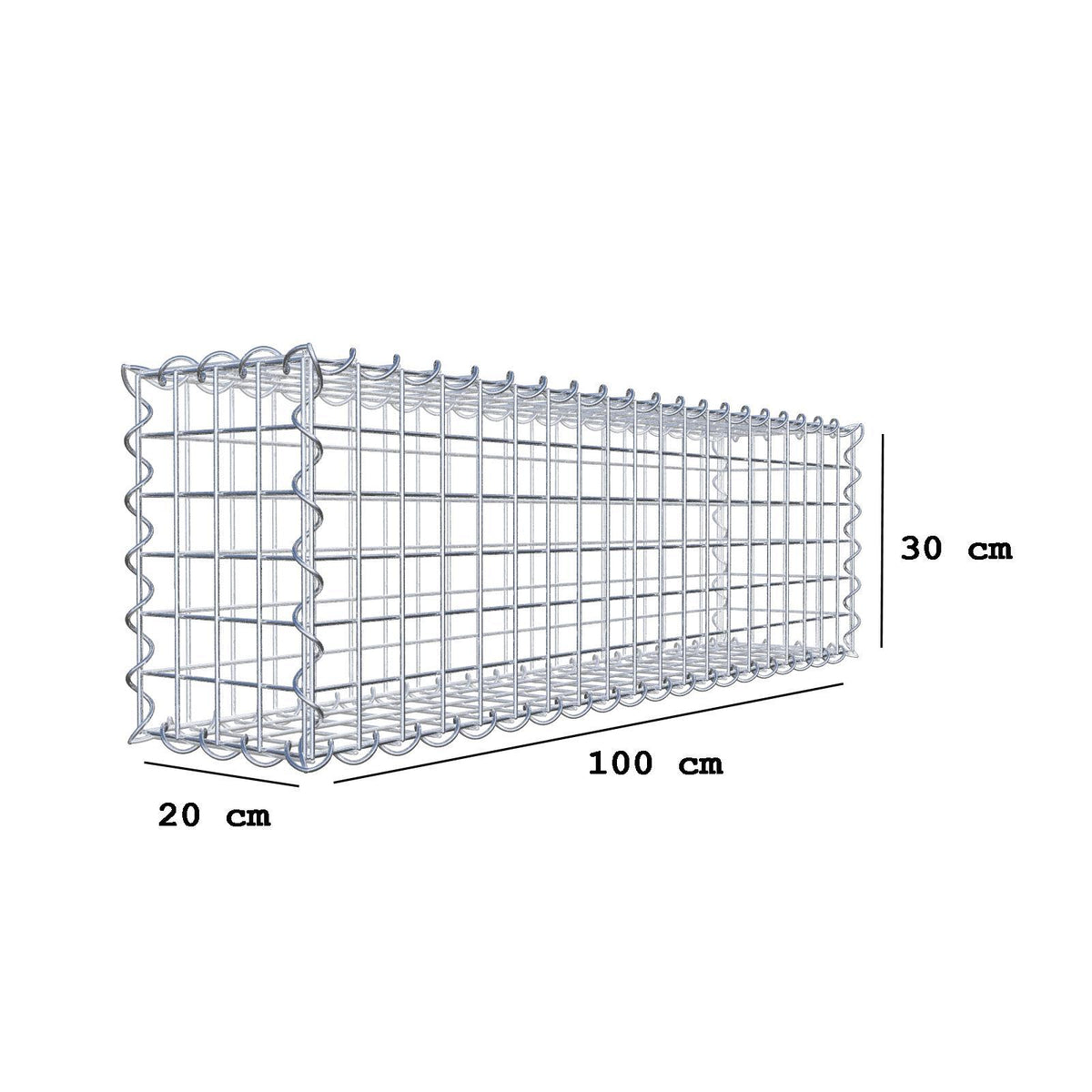 Gabion 100 cm x 30 cm x 20 cm (L x H x D), maskstorlek 5 cm x 5 cm, spiral