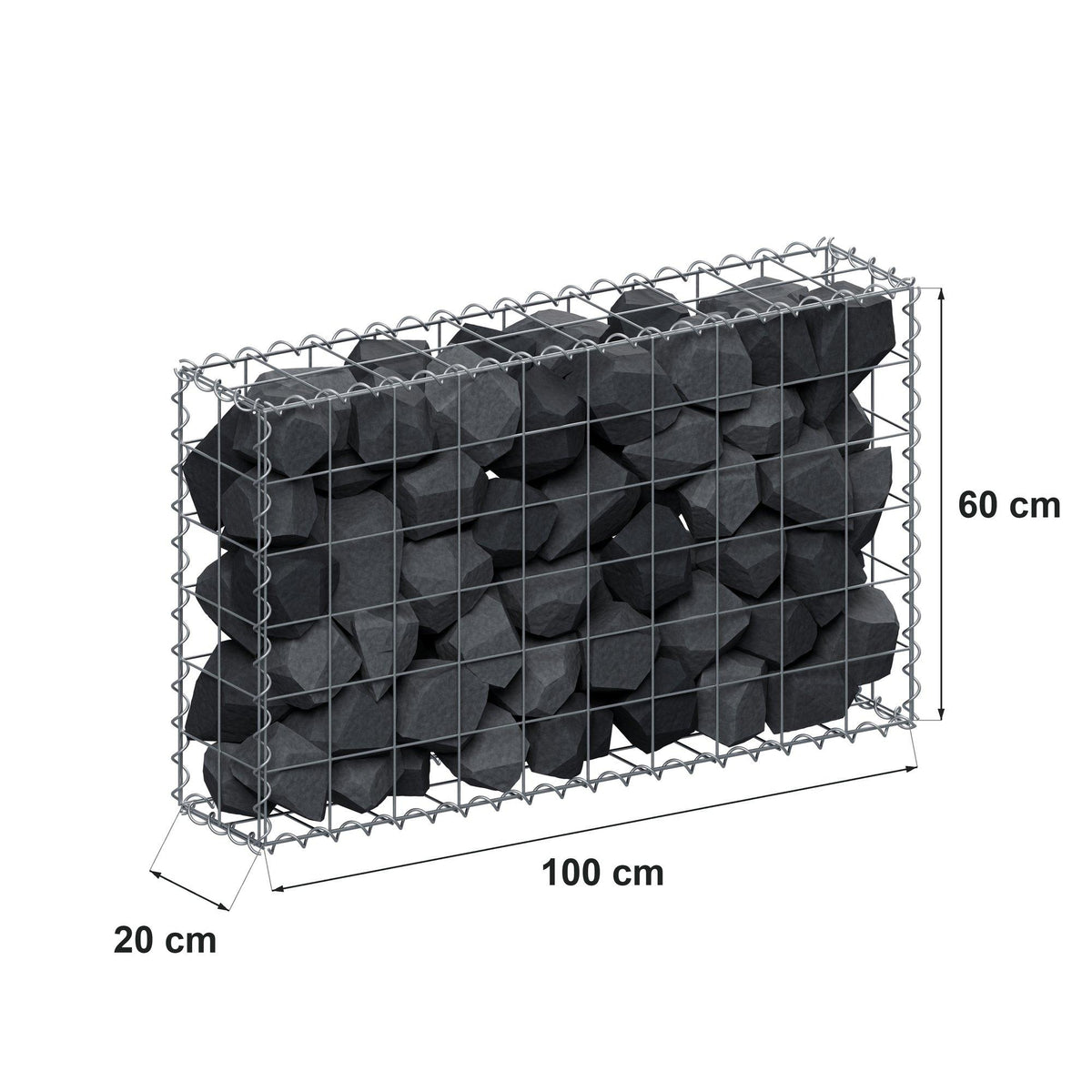 Gabione 100 cm x 60 cm x 20 cm (L x H x T), Maschenweite 10 cm x 10 cm, Spirale