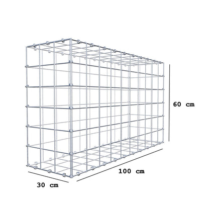 Gabione 100 cm x 60 cm x 30 cm (L x H x T), Maschenweite 10 x 10 cm, Spiralring