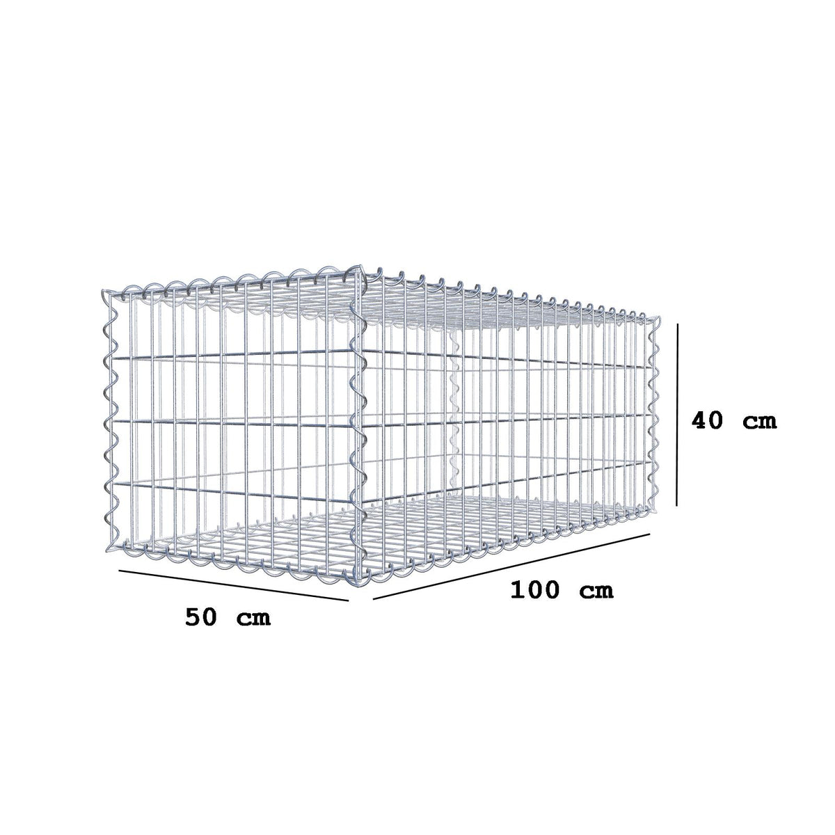 Gabion 100 cm x 40 cm x 50 cm (L x H x D), maskstorlek 5 cm x 10 cm, spiral