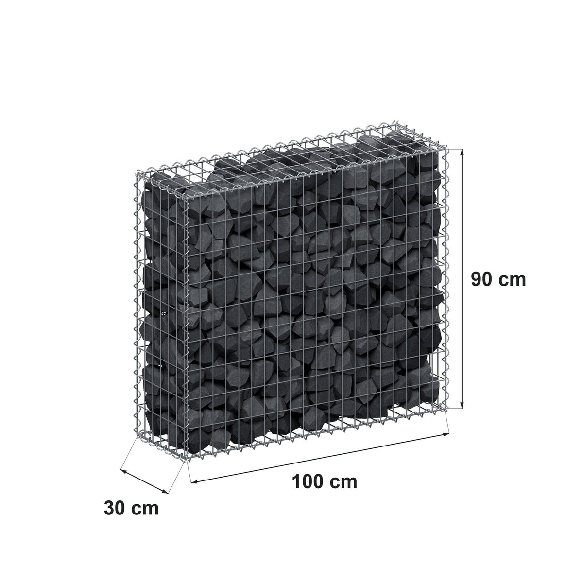 Gabione 100 cm x 90 cm x 30 cm (L x H x T), Maschenweite 5 cm x 10 cm, Spirale