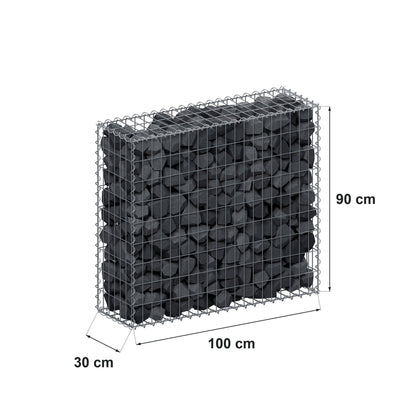 Gabione 100 cm x 90 cm x 30 cm (L x H x T), Maschenweite 5 cm x 10 cm, Spirale
