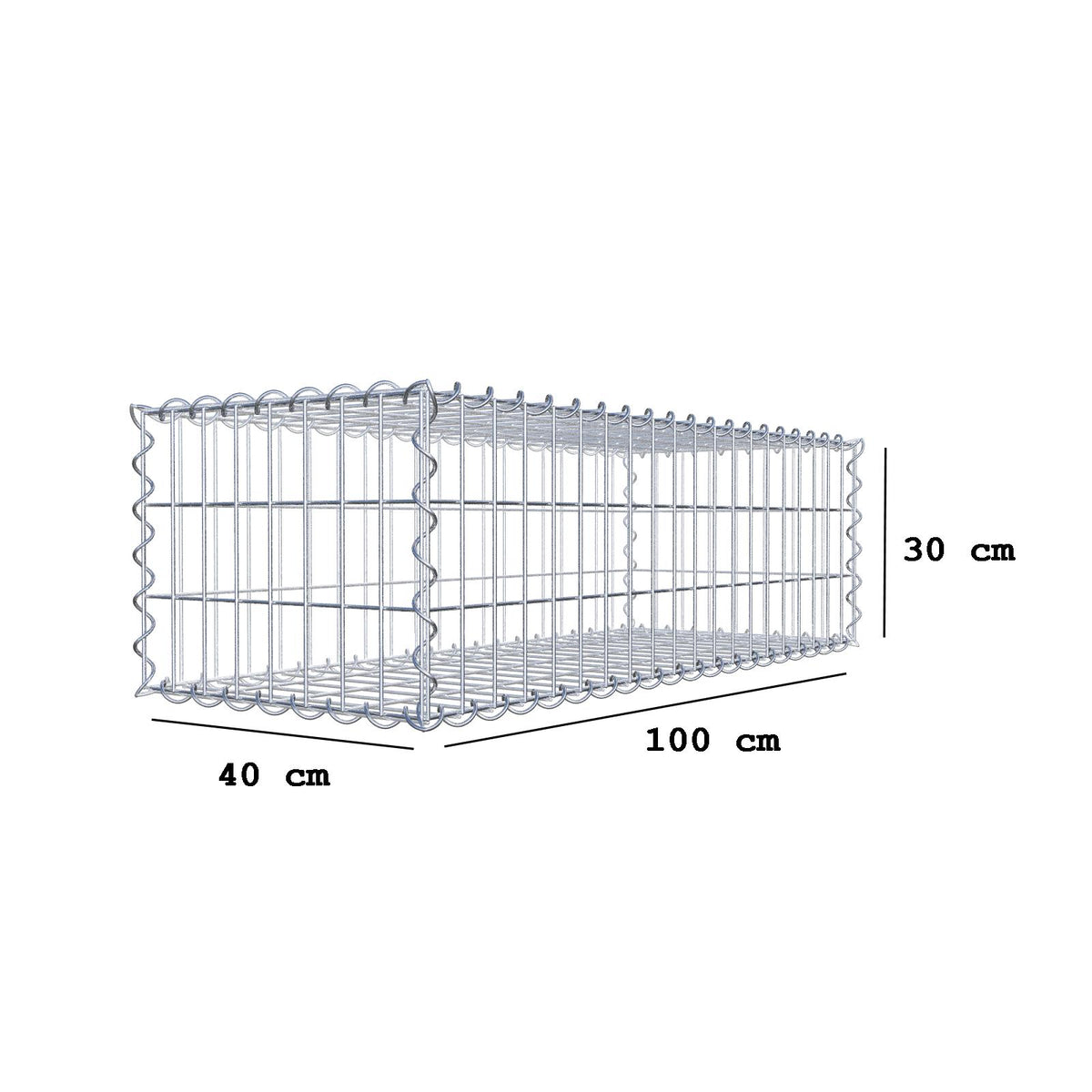 Gabion 100 cm x 30 cm x 40 cm (L x H x D), maskstorlek 5 cm x 10 cm, spiral