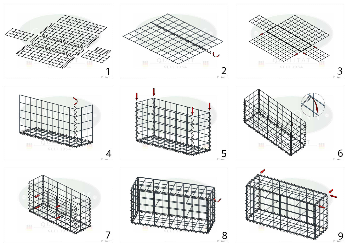 2er Set Gabionen 100 cm x 100 cm x 50 cm (L x H x T), Maschenweite 10 x 10 cm, Spirale