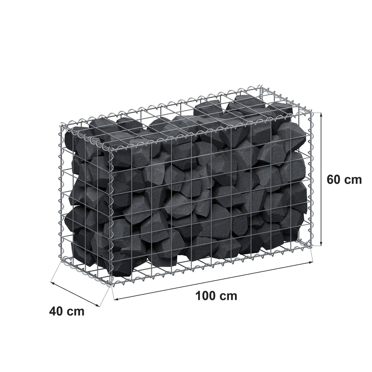 Gabião 100 cm x 60 cm x 40 cm (C x A x P), malhagem 10 cm x 10 cm, espiral