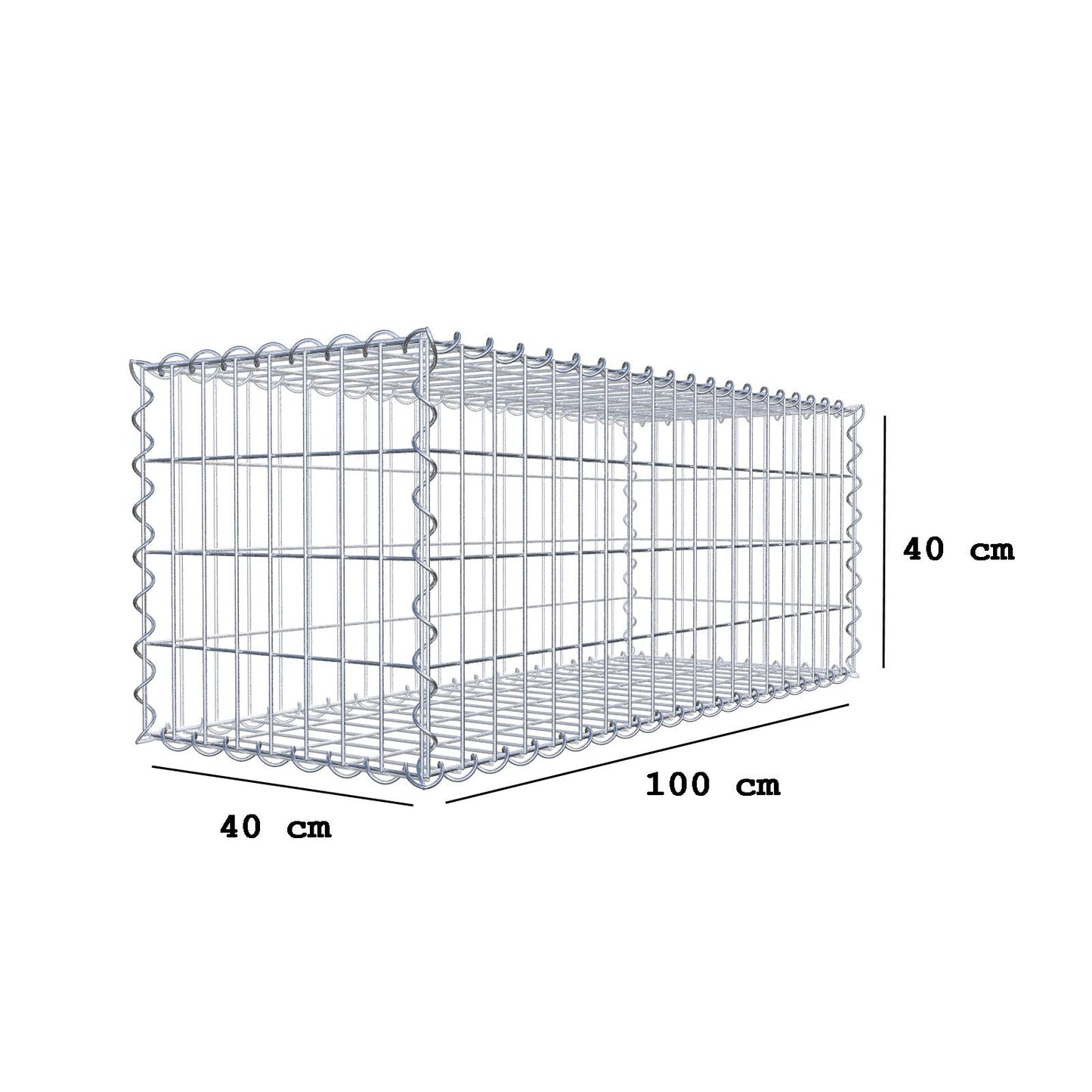 Gabião 100 cm x 40 cm x 40 cm (C x A x P), malhagem 5 cm x 10 cm, espiral
