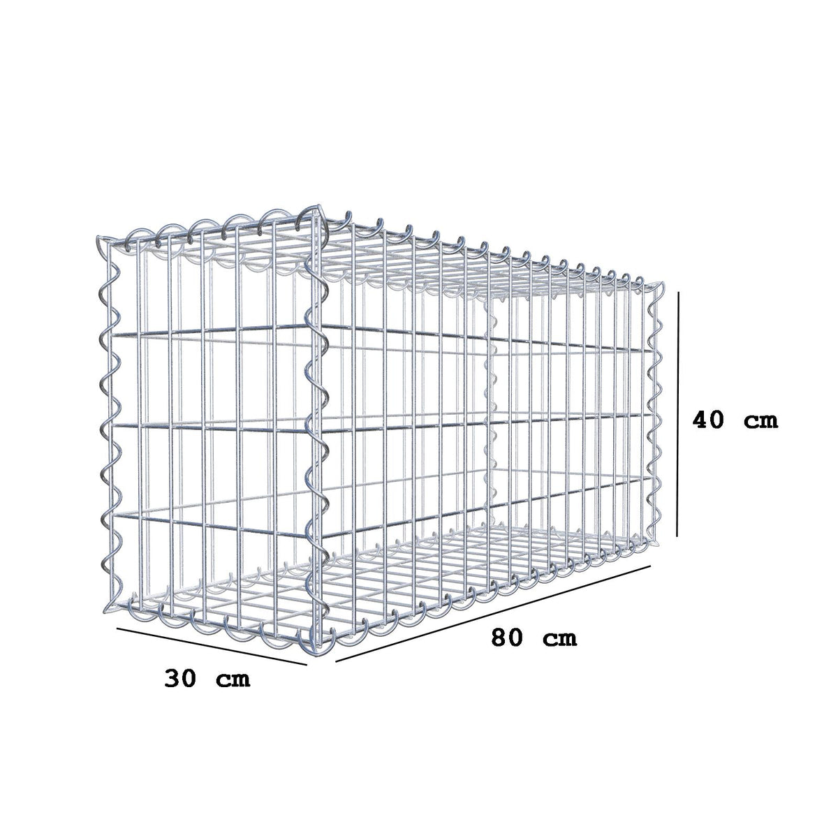 Gabion 80 cm x 40 cm x 30 cm (L x H x P), mailles 5 cm x 10 cm, spirale