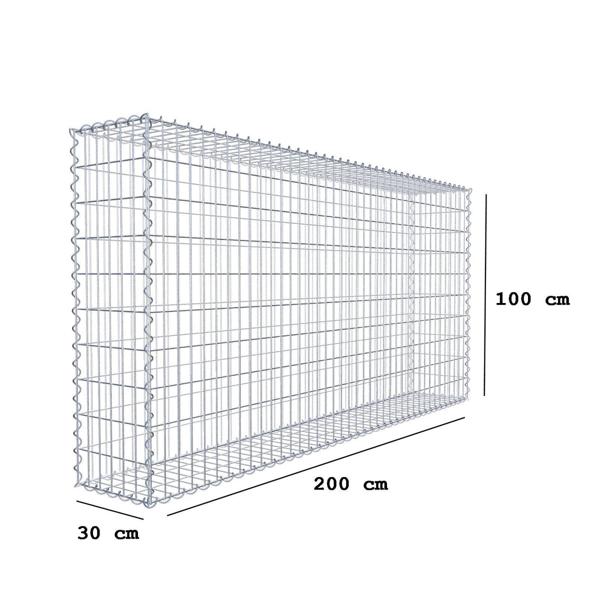 Gabion 200 cm x 100 cm x 30 cm (L x H x D), mesh size 5 cm x 10 cm, spiral