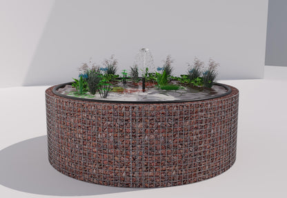 Gabionen Hochteich rund, Außendurchmesser 232 cm, Höhe 80 cm, Maschenweite 5 x 5 cm, Wandstärke 15 cm