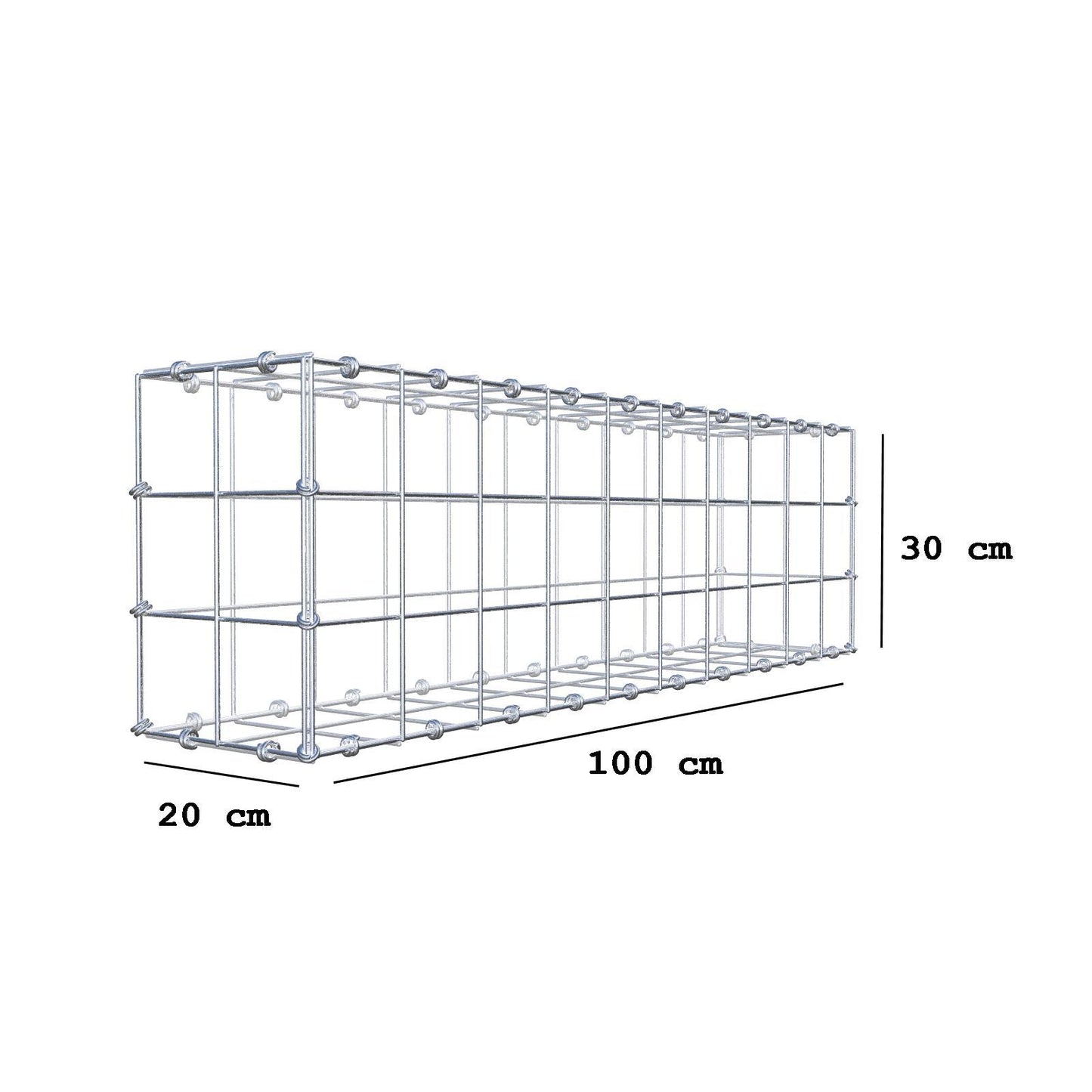 Gabião 100 cm x 30 cm x 20 cm (C x A x P), malhagem 10 x 10 cm, anel espiral
