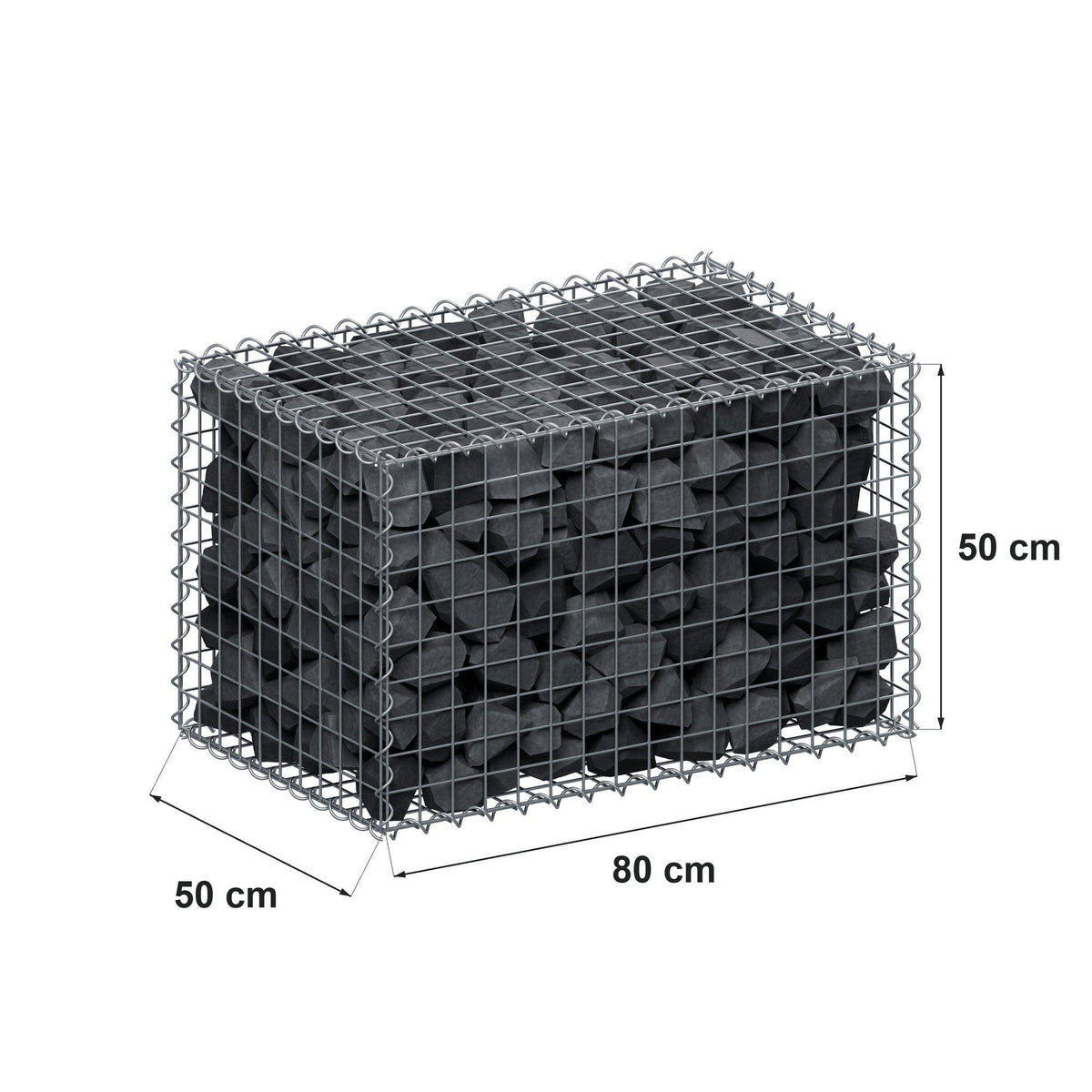 Gabione 80 cm x 50 cm x 50 cm (L x H x T), Maschenweite 5 cm x 5 cm, Spirale
