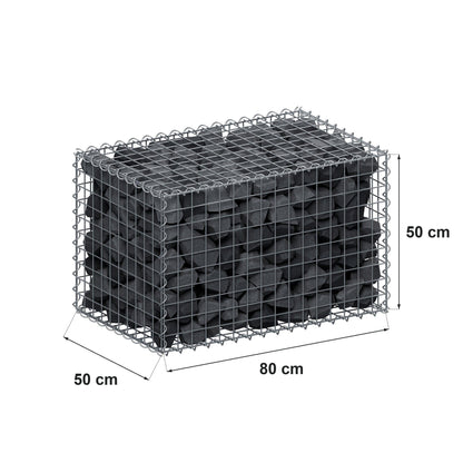 Gabione 80 cm x 50 cm x 50 cm (L x H x T), Maschenweite 5 cm x 5 cm, Spirale