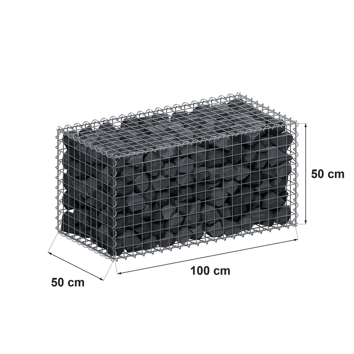 Gabião 100 cm x 50 cm x 50 cm (C x A x P), malhagem 5 cm x 5 cm, espiral