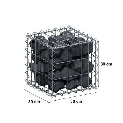 Gabião 30 cm x 30 cm x 30 cm (C x A x P), malhagem 5 cm x 10 cm, espiral