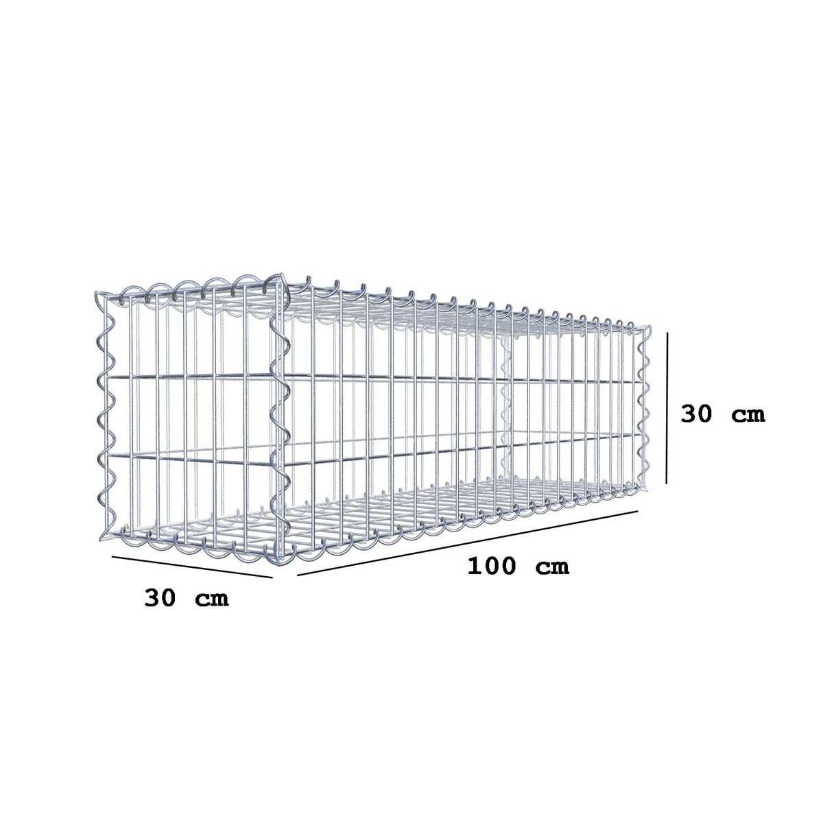 Gabione 100 cm x 30 cm x 30 cm (L x H x T), Maschenweite 5 cm x 10 cm, Spirale