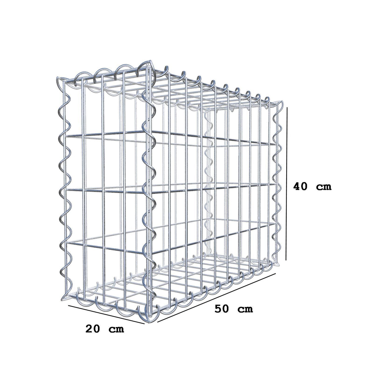Gabion 50 cm x 40 cm x 20 cm (L x H x D), mesh size 5 cm x 10 cm, spiral