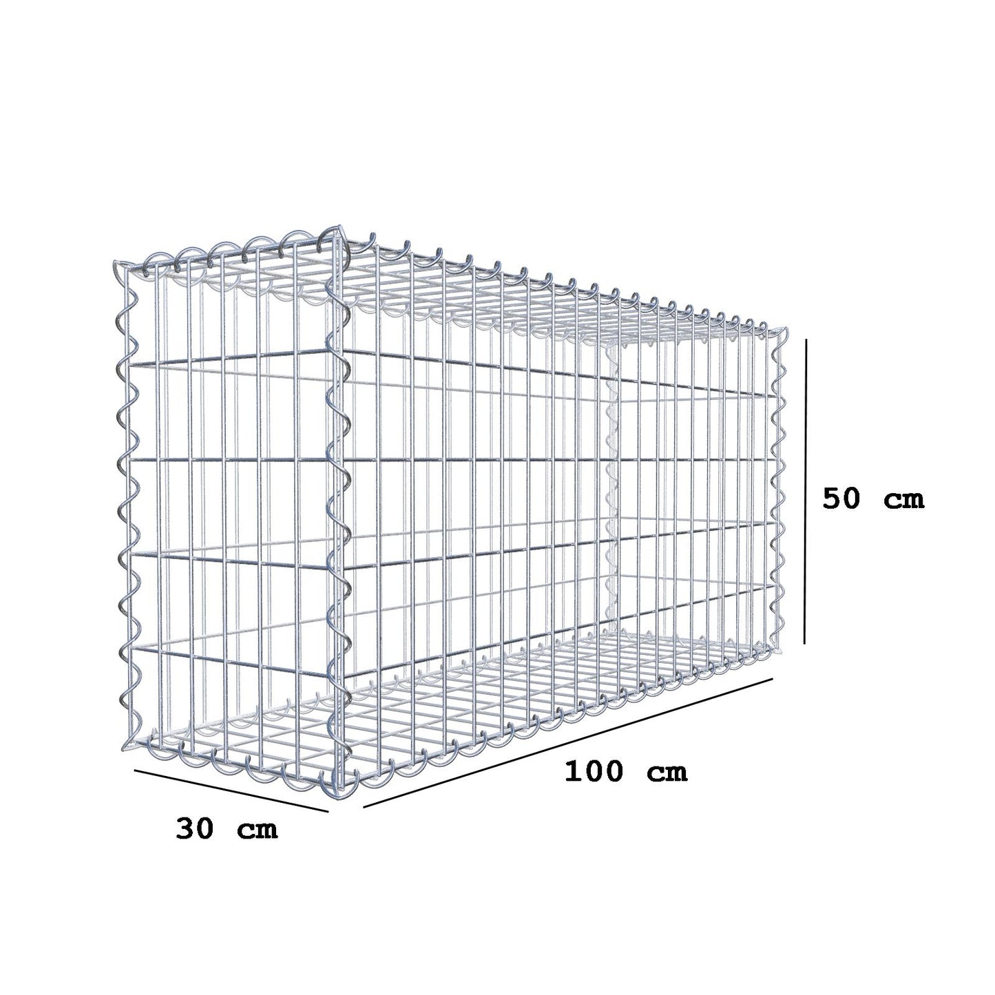 Sats med 2 gabioner 100 cm x 50 cm x 30 cm (L x H x D), maskstorlek 5 x 10 cm, spiral
