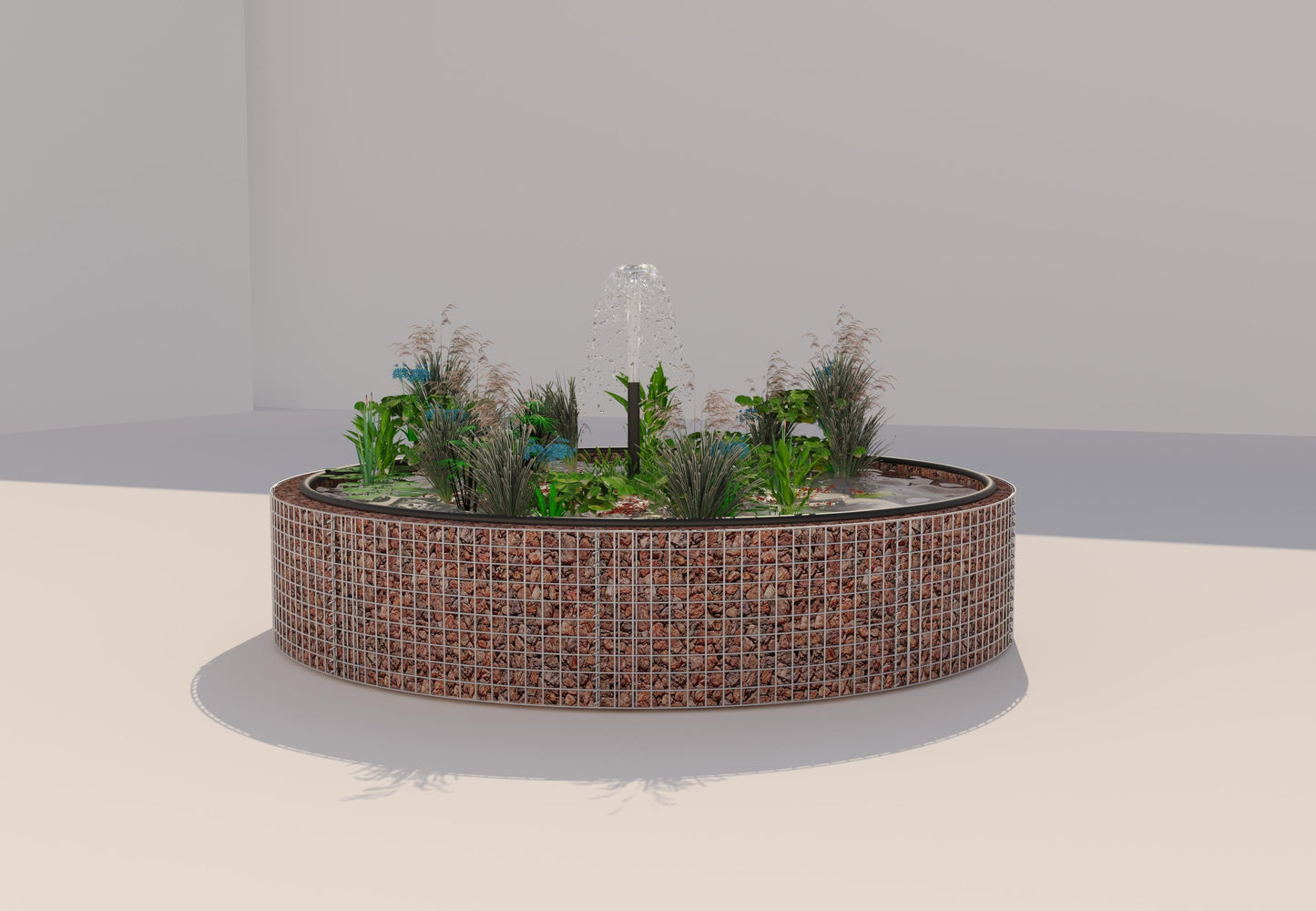 Gabionupphöjd damm, rund, ytterdiameter 232 cm, höjd 50 cm, maskstorlek 5 x 5 cm, väggtjocklek 15 cm