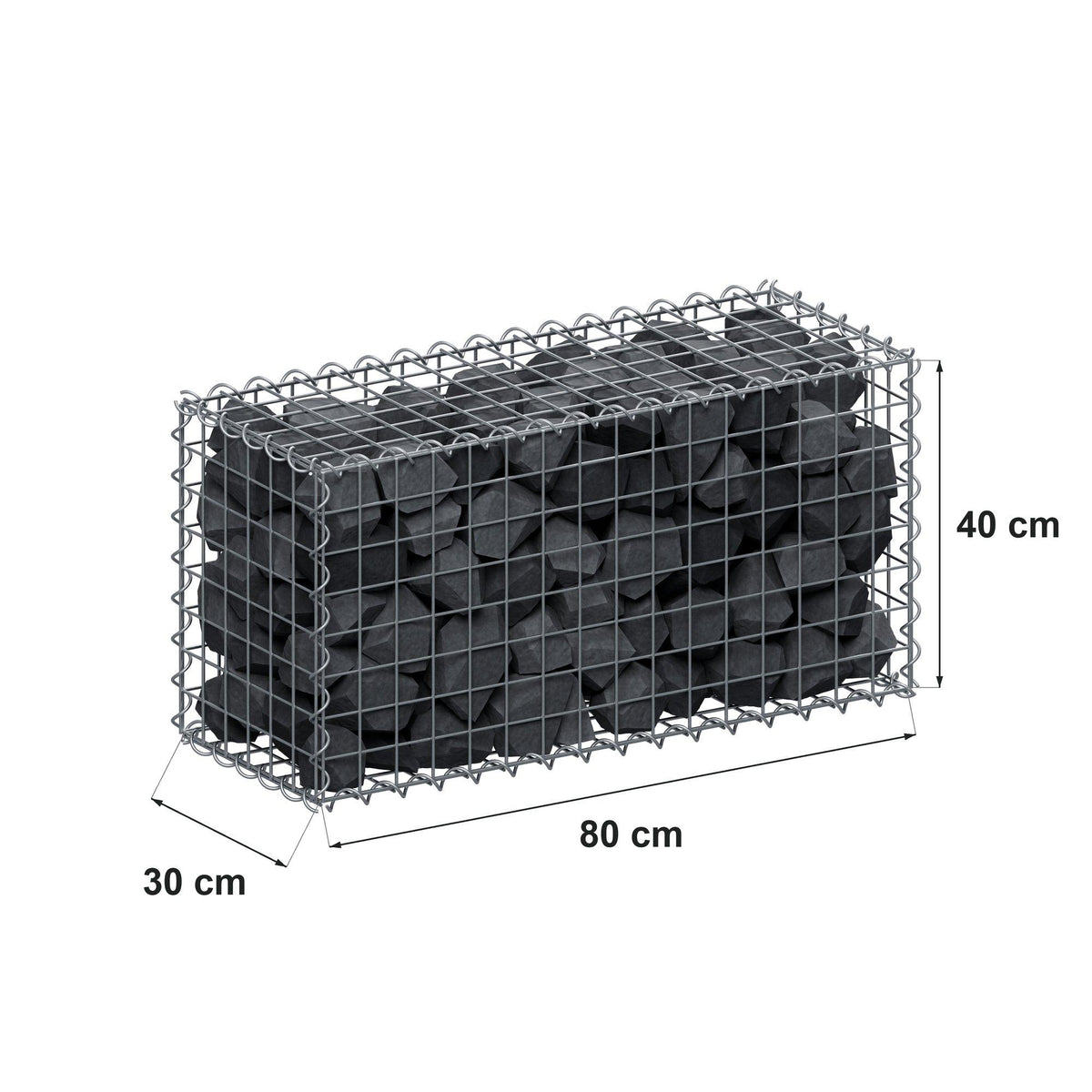 Gabion 80 cm x 40 cm x 30 cm (L x H x D), maskestørrelse 5 cm x 5 cm, spiral