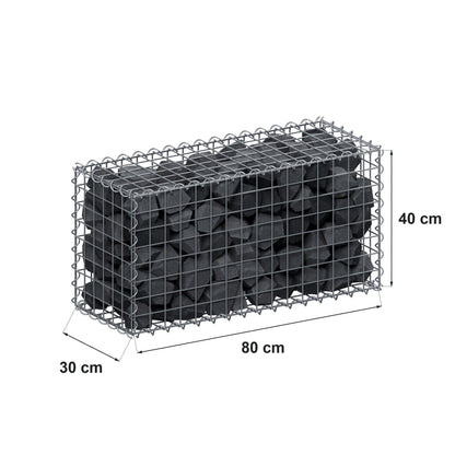 Gabion 80 cm x 40 cm x 30 cm (L x H x D), maskestørrelse 5 cm x 5 cm, spiral