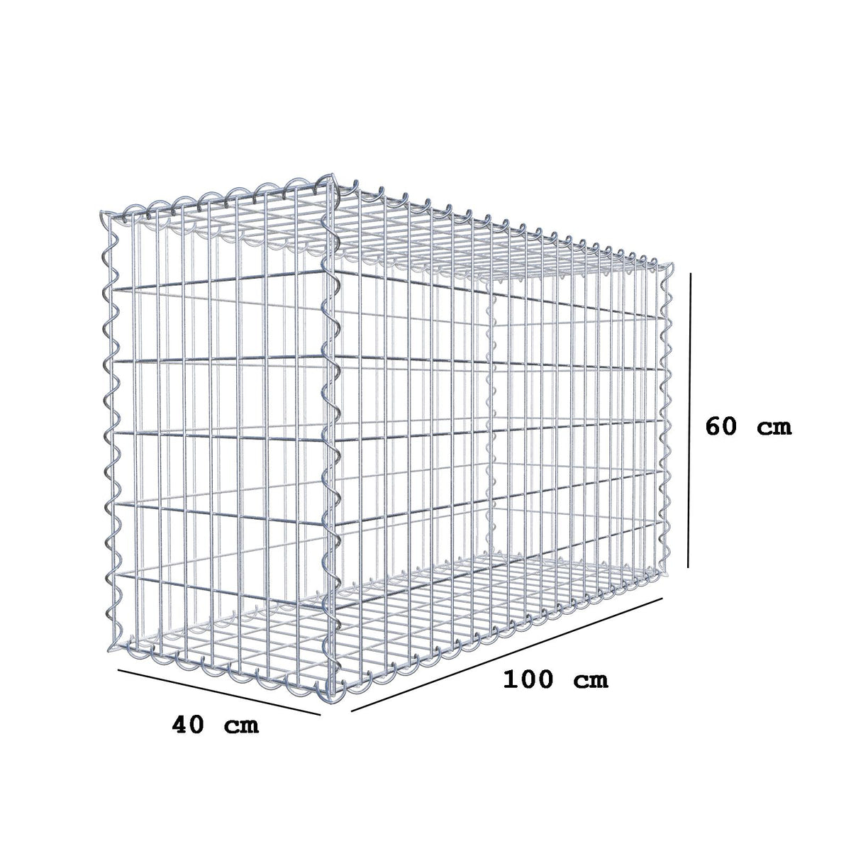 Gabion 100 cm x 60 cm x 40 cm (L x H x D), mesh size 5 cm x 10 cm, spiral