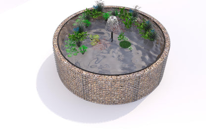 Tanque elevado de gabiões, redondo, diâmetro exterior 262 cm, altura 80 cm, dimensão da malha 5 x 5 cm, espessura da parede 15 cm