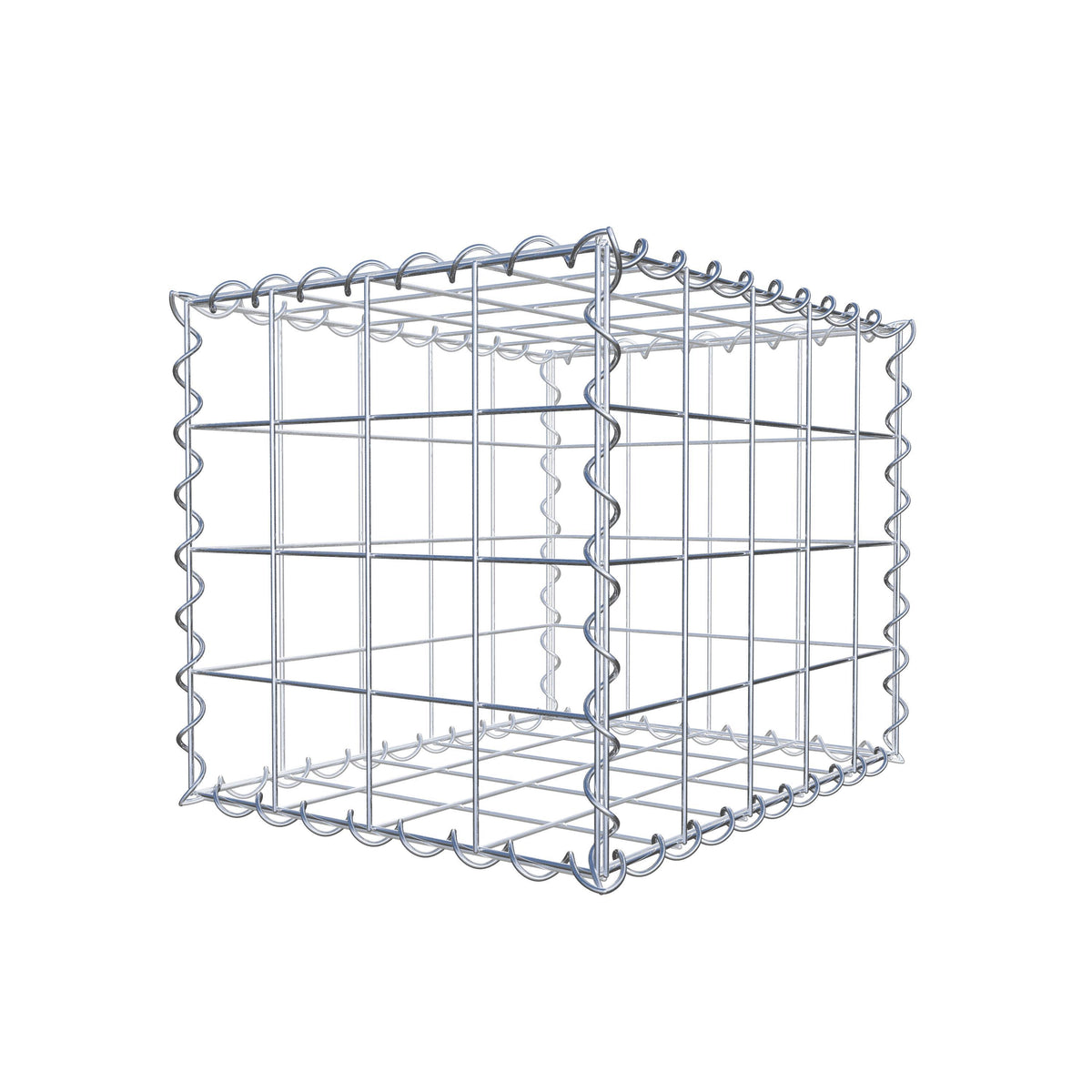 Schanskorf 50 cm x 40 cm x 40 cm (L x H x D), maaswijdte 10 cm x 10 cm, spiraalvormig
