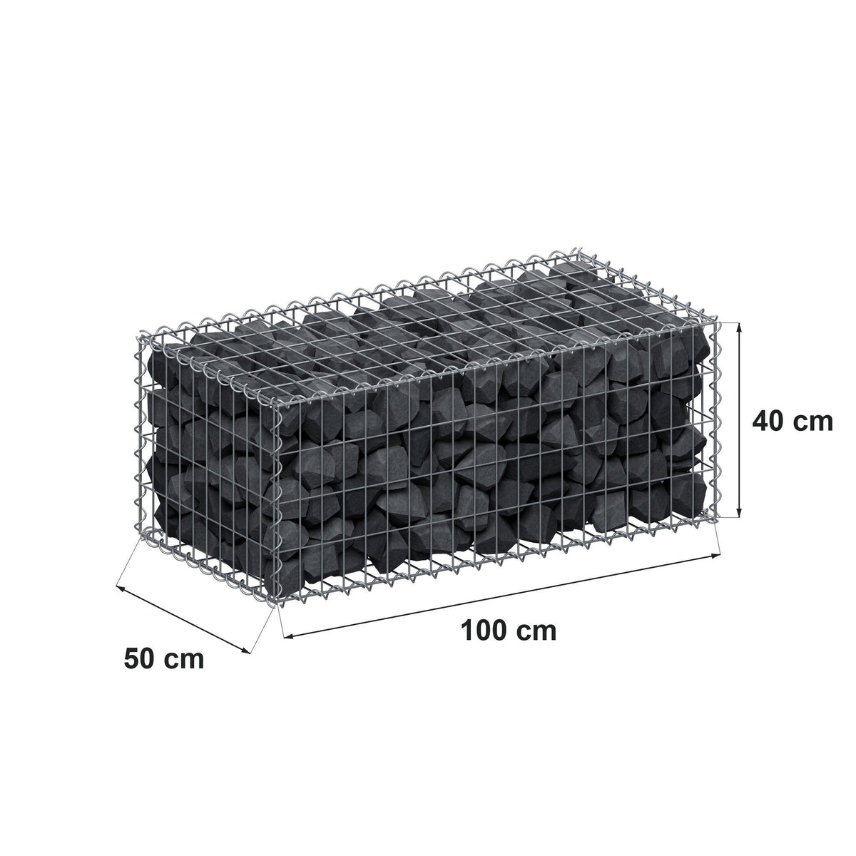 Gabion 100 cm x 40 cm x 50 cm (L x H x D), maskstorlek 5 cm x 10 cm, spiral