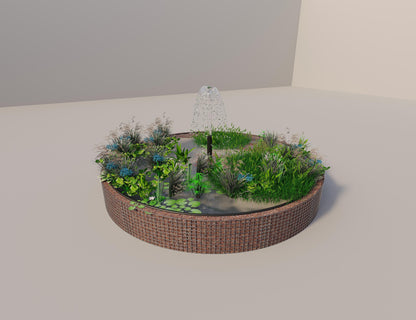 Estanque elevado de gaviones redondo, diámetro exterior 382 cm, altura 50 cm, luz de malla 5 x 5 cm, espesor de pared 15 cm