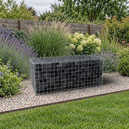 Schanskorf 100 cm x 40 cm x 40 cm (L x H x D), maaswijdte 5 cm x 5 cm, spiraalvormig