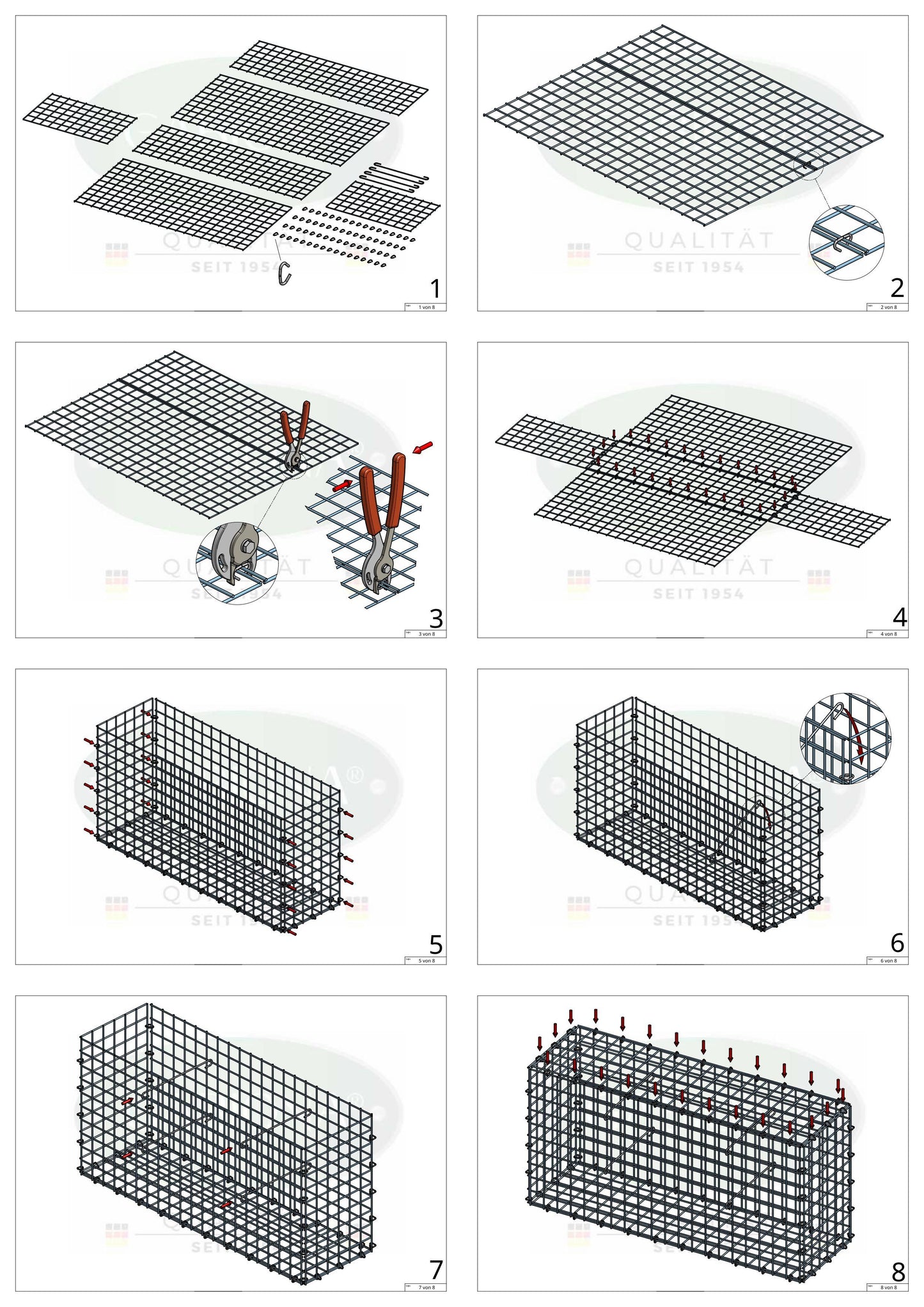 Gabion 100 cm x 80 cm x 30 cm (L x H x P), mailles 5 cm x 5 cm, anneau en C