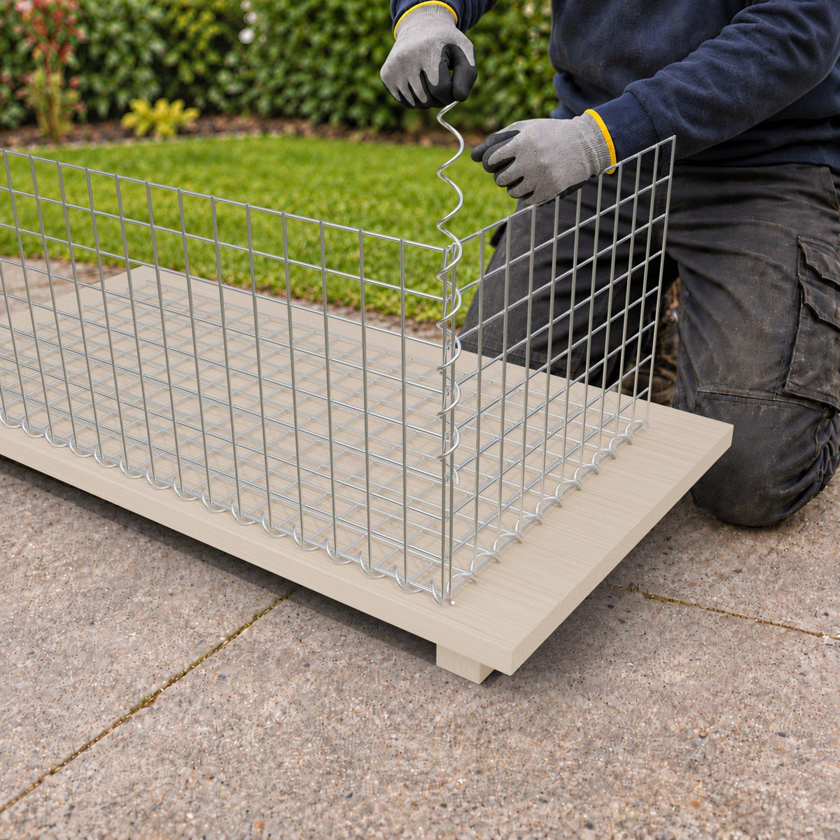 Schanskorf 100 cm x 40 cm x 50 cm (L x H x D), maaswijdte 5 cm x 5 cm, spiraalvormig