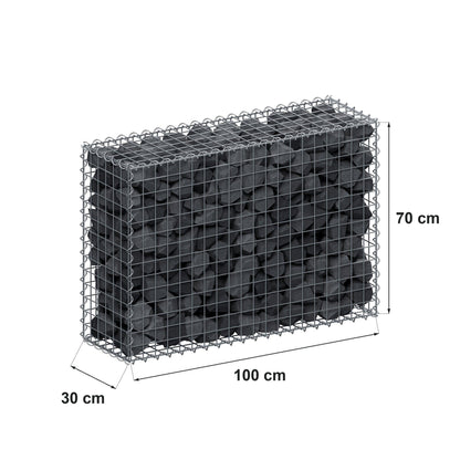 Gabião 100 cm x 70 cm x 30 cm (C x A x P), malhagem 5 cm x 5 cm, espiral