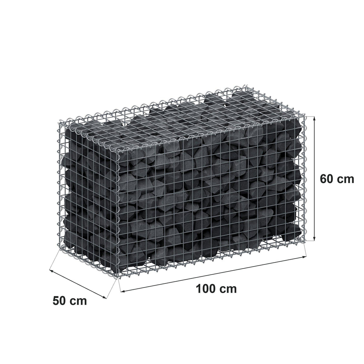 Gabion 100 cm x 60 cm x 50 cm (L x H x D), maskstorlek 5 cm x 5 cm, spiral