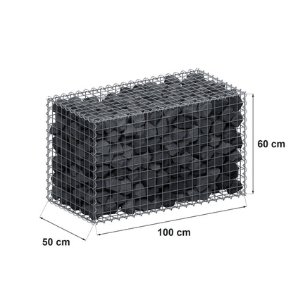 Gabion 100 cm x 60 cm x 50 cm (L x H x D), maskstorlek 5 cm x 5 cm, spiral